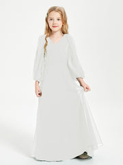 Modest Long Sleeved Junior Bridesmaid Gowns Ivory