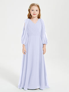 Modest Long Sleeved Junior Bridesmaid Gowns Lavender