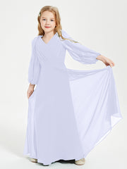 Modest Long Sleeved Junior Bridesmaid Gowns Lavender