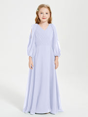 Modest Long Sleeved Junior Bridesmaid Gowns Lavender