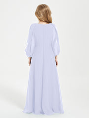 Modest Long Sleeved Junior Bridesmaid Gowns Lavender