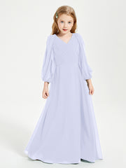 Modest Long Sleeved Junior Bridesmaid Gowns Lavender