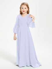 Modest Long Sleeved Junior Bridesmaid Gowns Lavender
