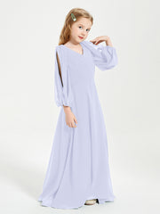 Modest Long Sleeved Junior Bridesmaid Gowns Lavender