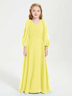 Modest Long Sleeved Junior Bridesmaid Gowns Lemon