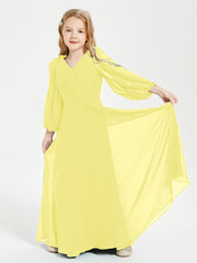 Modest Long Sleeved Junior Bridesmaid Gowns Lemon