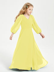 Modest Long Sleeved Junior Bridesmaid Gowns Lemon