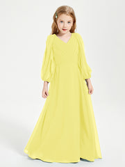 Modest Long Sleeved Junior Bridesmaid Gowns Lemon