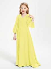 Modest Long Sleeved Junior Bridesmaid Gowns Lemon