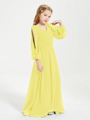 Modest Long Sleeved Junior Bridesmaid Gowns Lemon