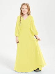 Modest Long Sleeved Junior Bridesmaid Gowns Lemon