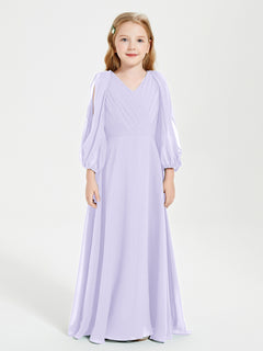 Modest Long Sleeved Junior Bridesmaid Gowns Lilac