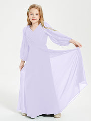 Modest Long Sleeved Junior Bridesmaid Gowns Lilac