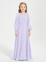 Modest Long Sleeved Junior Bridesmaid Gowns Lilac