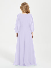 Modest Long Sleeved Junior Bridesmaid Gowns Lilac
