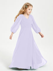 Modest Long Sleeved Junior Bridesmaid Gowns Lilac