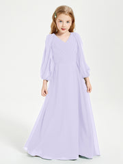 Modest Long Sleeved Junior Bridesmaid Gowns Lilac