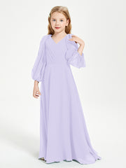 Modest Long Sleeved Junior Bridesmaid Gowns Lilac