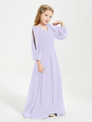 Modest Long Sleeved Junior Bridesmaid Gowns Lilac