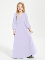 Modest Long Sleeved Junior Bridesmaid Gowns Lilac