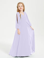 Modest Long Sleeved Junior Bridesmaid Gowns Lilac