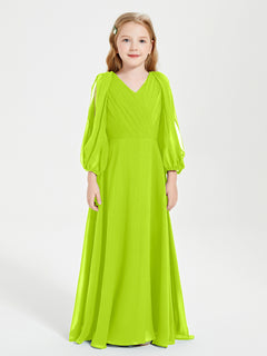 Modest Long Sleeved Junior Bridesmaid Gowns Lime Green