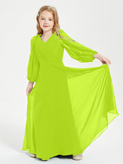 Modest Long Sleeved Junior Bridesmaid Gowns Lime Green