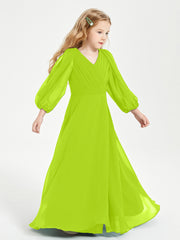 Modest Long Sleeved Junior Bridesmaid Gowns Lime Green