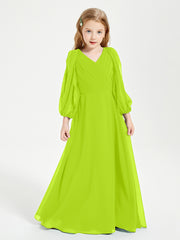 Modest Long Sleeved Junior Bridesmaid Gowns Lime Green