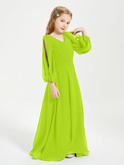 Modest Long Sleeved Junior Bridesmaid Gowns Lime Green
