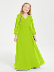 Modest Long Sleeved Junior Bridesmaid Gowns Lime Green