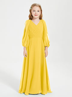 Modest Long Sleeved Junior Bridesmaid Gowns Marigold