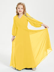 Modest Long Sleeved Junior Bridesmaid Gowns Marigold