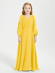 Modest Long Sleeved Junior Bridesmaid Gowns Marigold