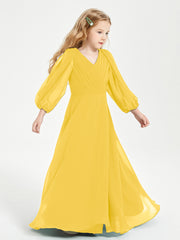 Modest Long Sleeved Junior Bridesmaid Gowns Marigold