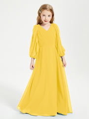 Modest Long Sleeved Junior Bridesmaid Gowns Marigold