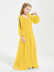 Modest Long Sleeved Junior Bridesmaid Gowns Marigold