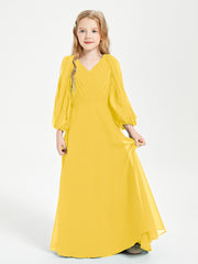 Modest Long Sleeved Junior Bridesmaid Gowns Marigold