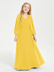 Modest Long Sleeved Junior Bridesmaid Gowns Marigold