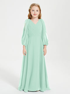 Modest Long Sleeved Junior Bridesmaid Gowns Mint Green