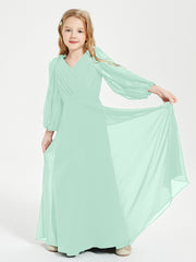 Modest Long Sleeved Junior Bridesmaid Gowns Mint Green