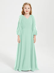 Modest Long Sleeved Junior Bridesmaid Gowns Mint Green