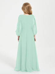 Modest Long Sleeved Junior Bridesmaid Gowns Mint Green