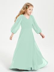 Modest Long Sleeved Junior Bridesmaid Gowns Mint Green