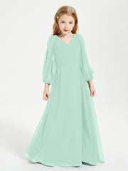 Modest Long Sleeved Junior Bridesmaid Gowns Mint Green