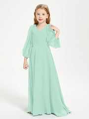 Modest Long Sleeved Junior Bridesmaid Gowns Mint Green