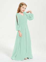 Modest Long Sleeved Junior Bridesmaid Gowns Mint Green