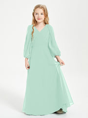 Modest Long Sleeved Junior Bridesmaid Gowns Mint Green