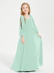 Modest Long Sleeved Junior Bridesmaid Gowns Mint Green