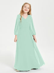 Modest Long Sleeved Junior Bridesmaid Gowns Mint Green